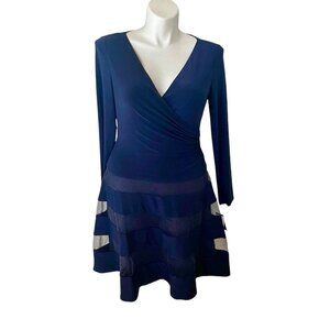 Lauren Ralph Lauren New Size 12 Navy Blue Tulle Trim Jersey Dress
